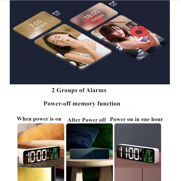 LED Digital Vekkereklokke Snooze Temperatur Dato Display USB Skrivebord