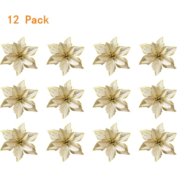 12 Pakk Gull Glitter Julestjerne Juletrepynt til Jul
