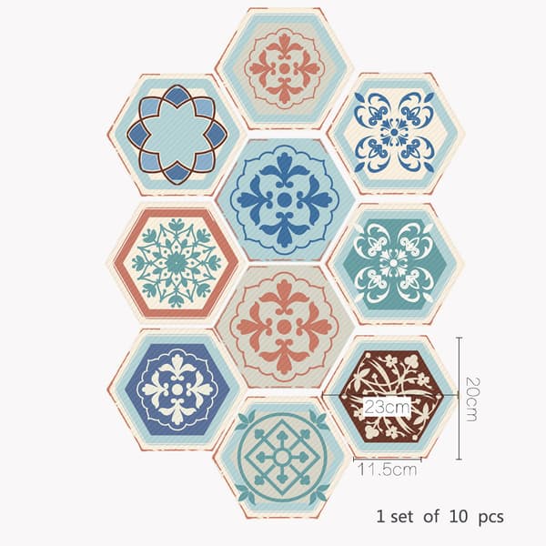 10 st Hexagonala Väggstickers Retro Mönster Sovrum Vardagsrum