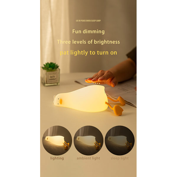 Liggande anka nattlampa, LED Squishy anklampan, söt glödande anka