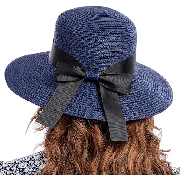 Halm Solhat til Kvinder Sommer Bowknot Strand Foldbare Hatte UV Pr