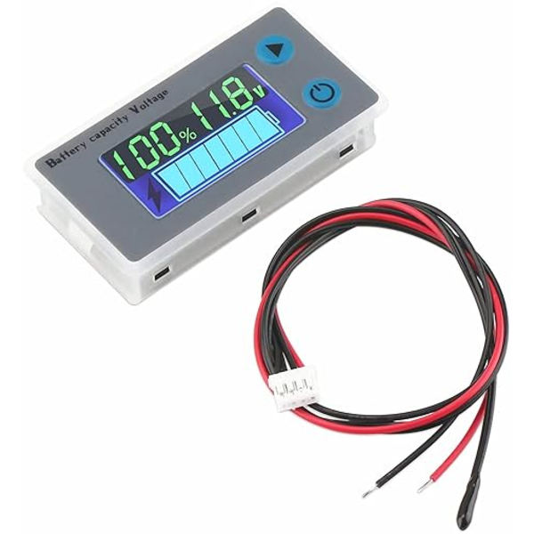 Multifunktionell 10-100V LCD-batterikapacitetsvoltmeter med temperatur