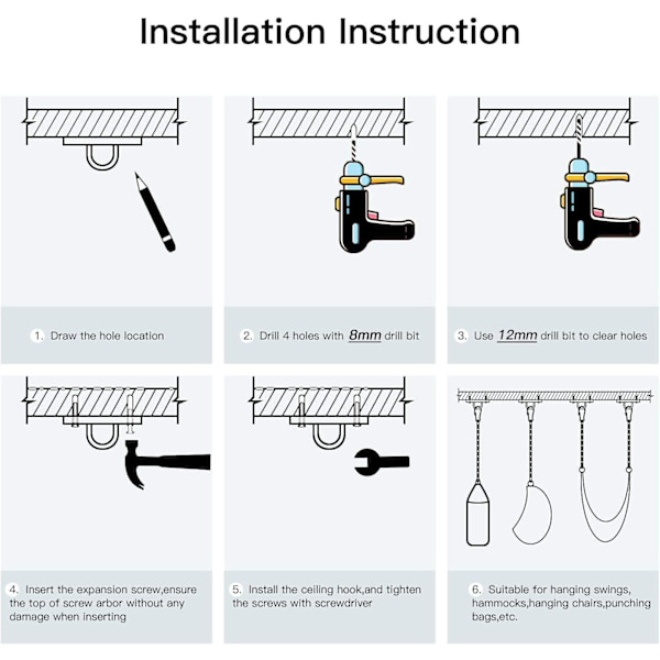 2 stk. Heavy Ceiling Hook, Hængestol Ceiling Hook, Wall Mount