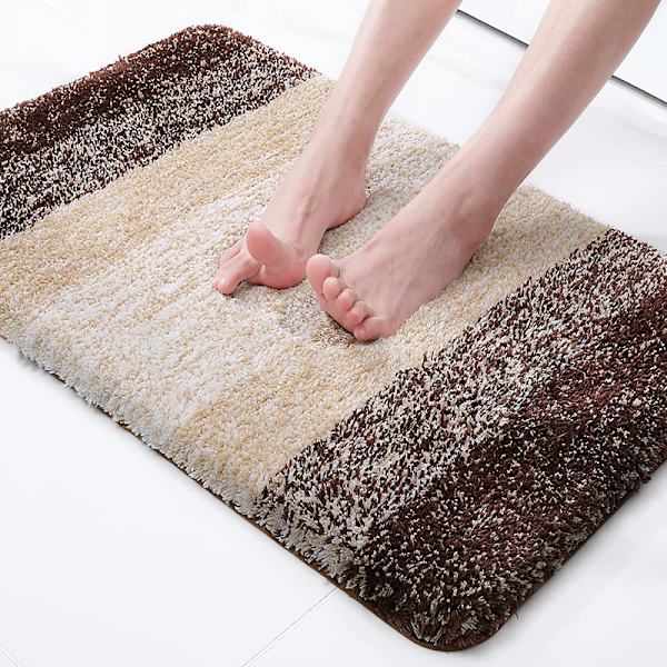Baderomsteppe, Ekstra Myk og Absorberende Mikrofiber Badematte, Sklisikker Plysj Shaggy Badeteppe, Maskinvaskbar - Brun 40*60cm