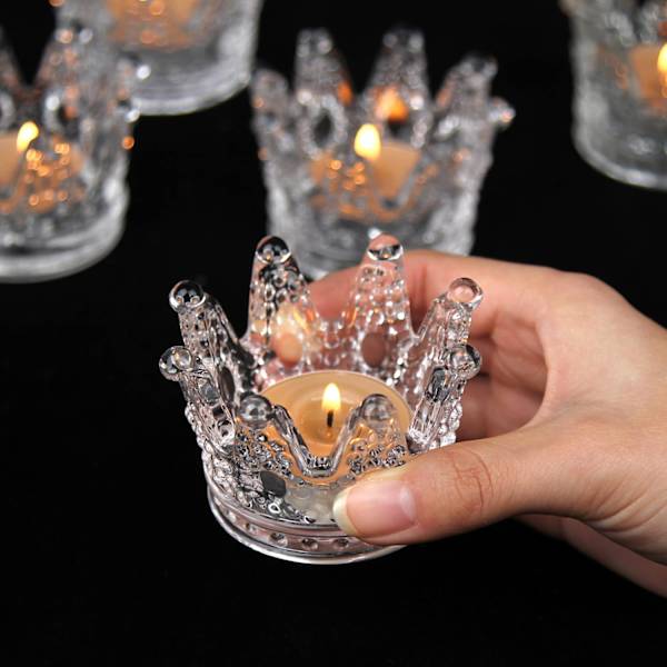 Set med 6 klara glas krona votivljusstakar för bröllop, Pa