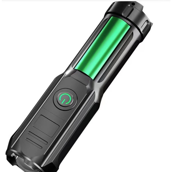 LED starkt ljus ficklampa USB uppladdningsbar zoom hopfällbar co