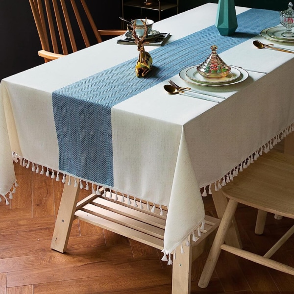 Rektangulär Duks för Matbord Rustik Farmhouse Köksbord Duk Kaffebordsskydd, Bomullslinnetyg Liten Rektangulär Duk, Blå 140*240cm