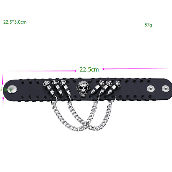 Punk Læder Manchet Armbånd Skull Design Armbånd Justerbar Størrelse