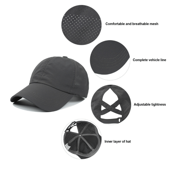 Hestehale Baseball Cap, Pustende UV-solbeskyttelse, Lett
