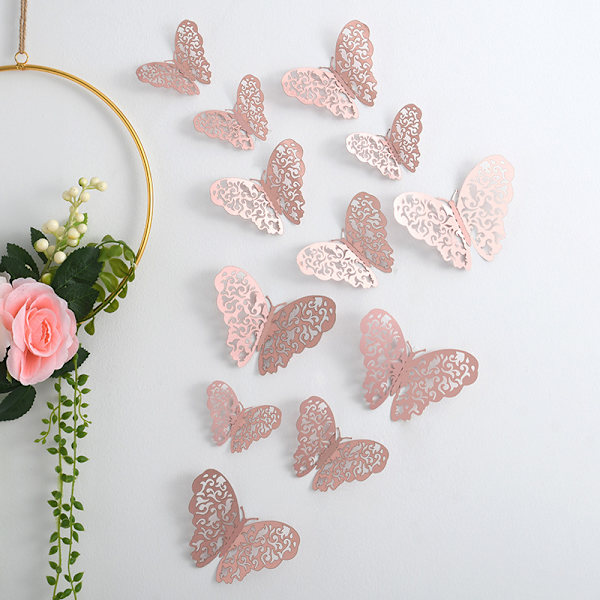 3D Butterfly Wall Sticker Set, (Gull) Størrelse L 3D Veggdekor for H