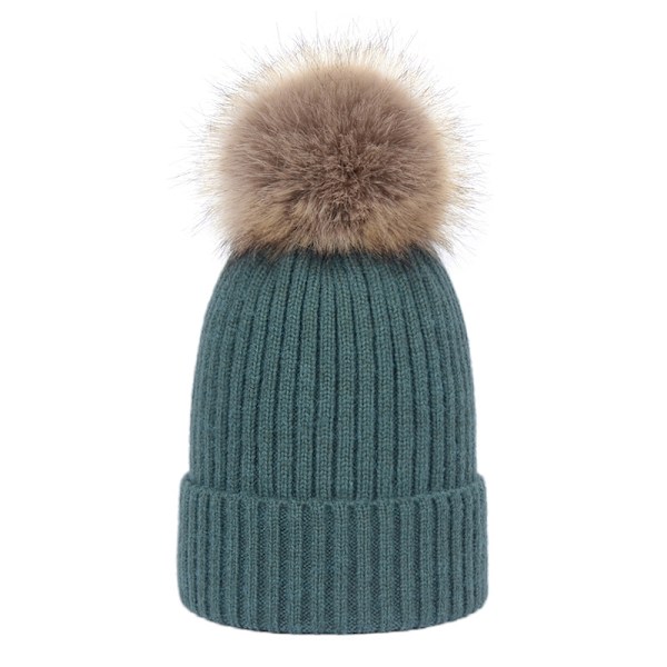 Stickad Mysig Varm Vinter Snowboard- & Skidkeps med Pompom Slouchy Hatt för Barn Baby - Grön
