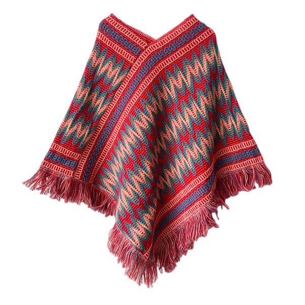 Naisten ponchot, naisten ponchot ja huivit Talvi Retro Tyylisuuntainen Poncho Huivi Naisille - Punainen