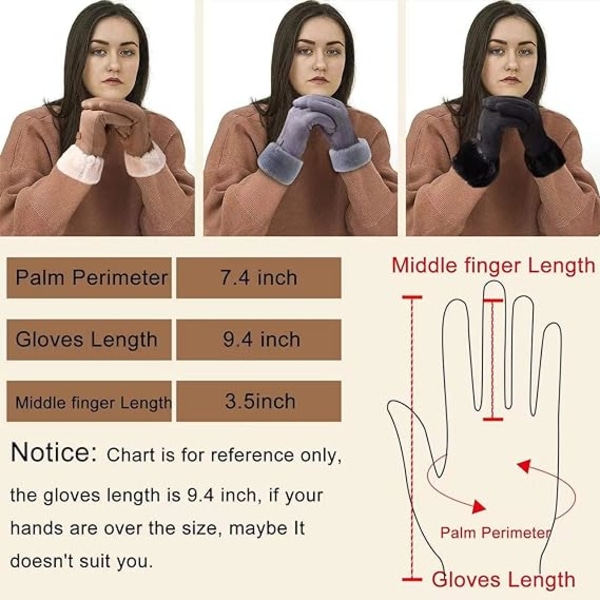 Dame Vinterhandsker Varme Touchscreen Elastiske Vindtætte Handsker