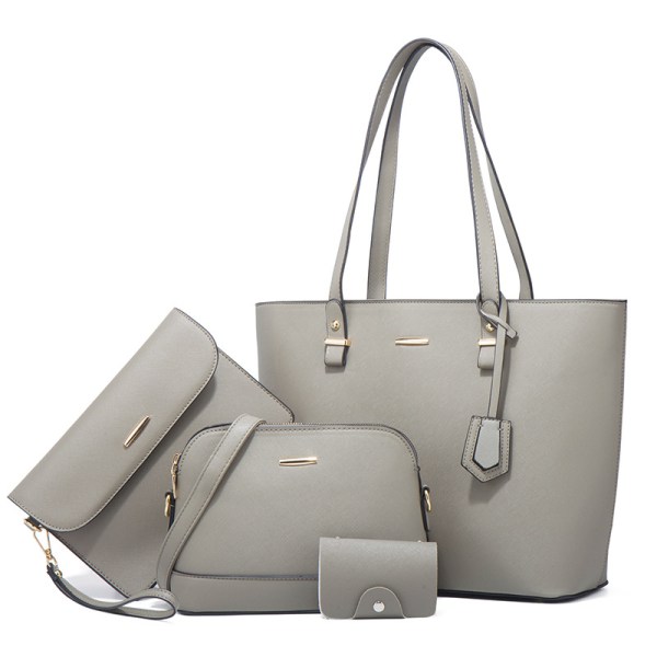 4-pack Dammode Handväskor Plånbok Tote Bag Axelremsväska Topphandtag Satchel Handväska Set - Grå