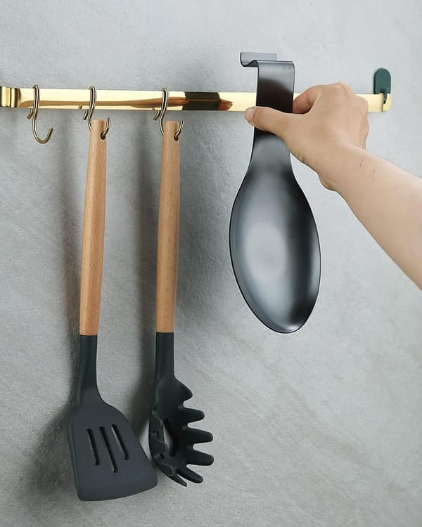 Mat Sort Ske Rest, Rustfrit Stålskeholder til Komfur,