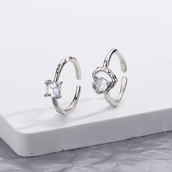 2 st trendig design oregelbunden kärlek zirconia öppen ring kvinna