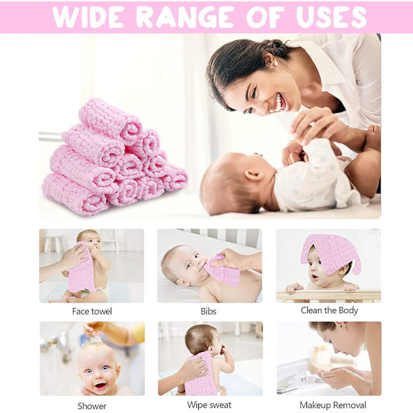 ABirdon 10-pack muslinhanddukar för baby, 100 % ekologisk bomull, återanvändbara