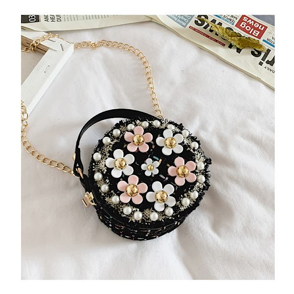 Liten jentebarn crossover-veske med perleblomster, minikutt