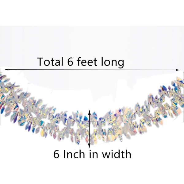 6ft dekorativ regnbåge hängande girlang, rulltyp glänsande metallfolie