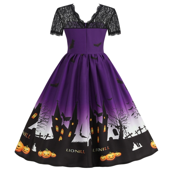 Halloween Dame Casual Kortærmet Rund Hals Kjole (Lilla L