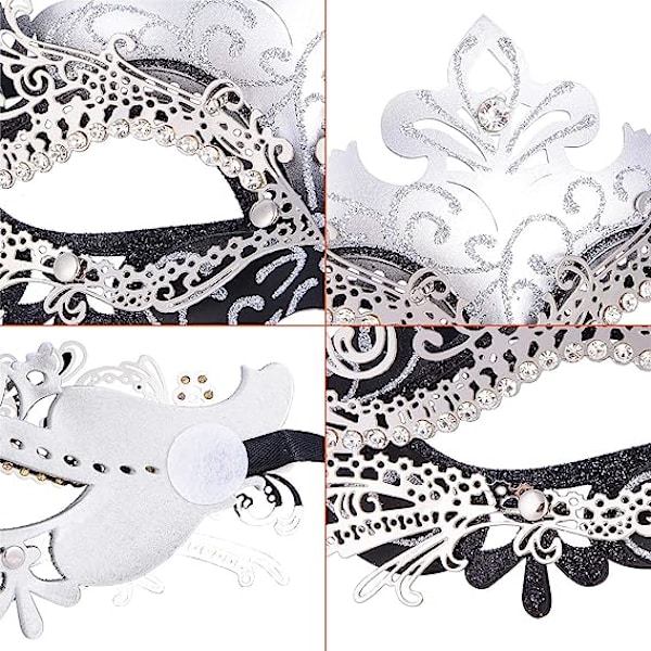 Venetiansk maske (svart sølv), for maskeradeball og kostyme, for kvinner