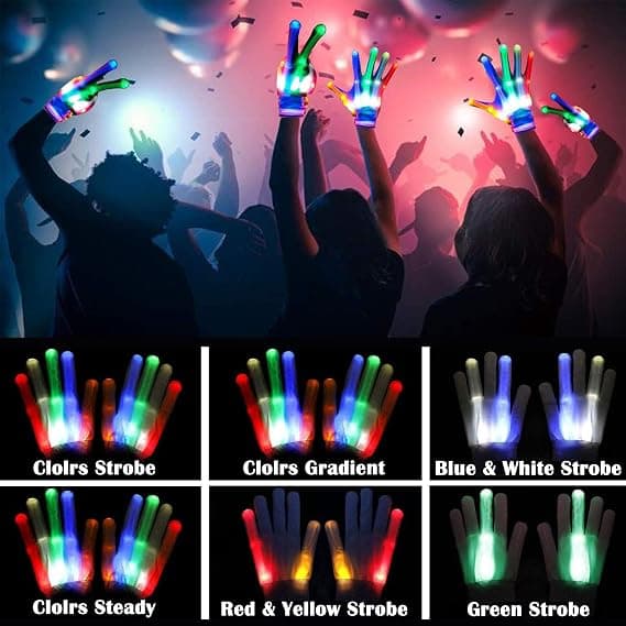 2 par LED-skelethandsker, farverige lysende handsker Halloween