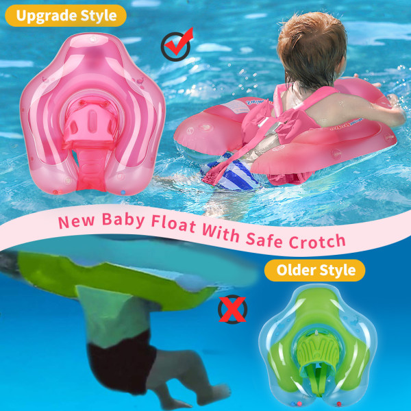 Baby Simningsfloat Uppblåsbar Baby Pool Float Ring Nyaste med Solskyddskåpa, Lägg till Svans Ingen Vändning för Ålder 3-36 Månader, RÖD L