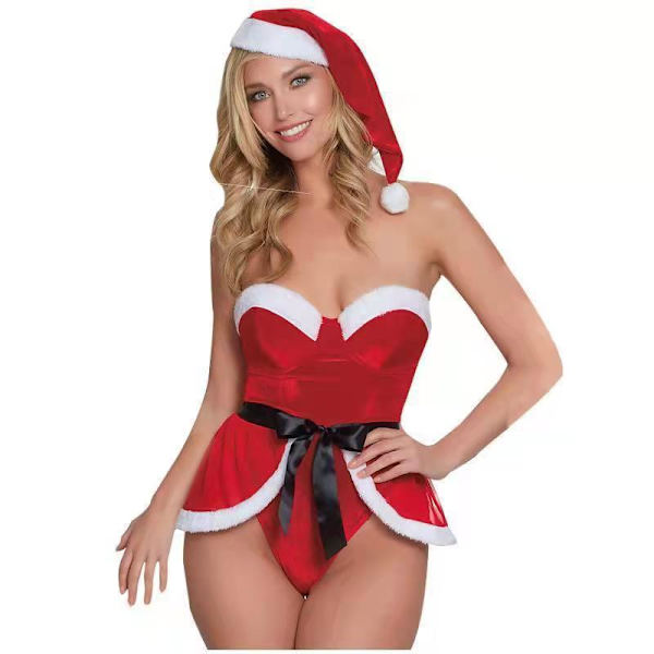 Sexig Julunderkläder för Kvinnor Santa Babydoll Chemise Nattkläder Klänning M