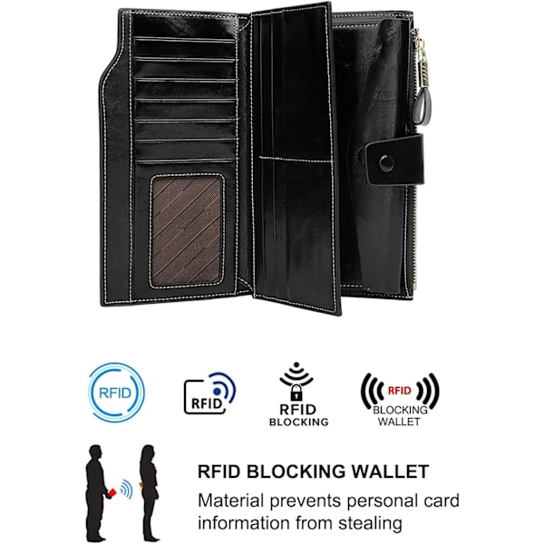 Naisten lompakko RFID-estolla, aitoa nahkaa, musta