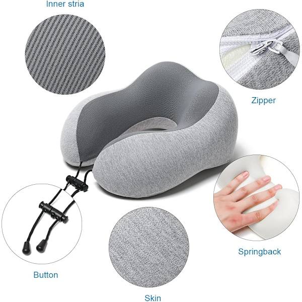 Rejsepude Memory Foam Nakkepude, Hudvenlig og Åndbar