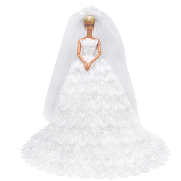 2st 30cm Barbie Doll Kläder Lyx Mode Nio Layers Bröllop