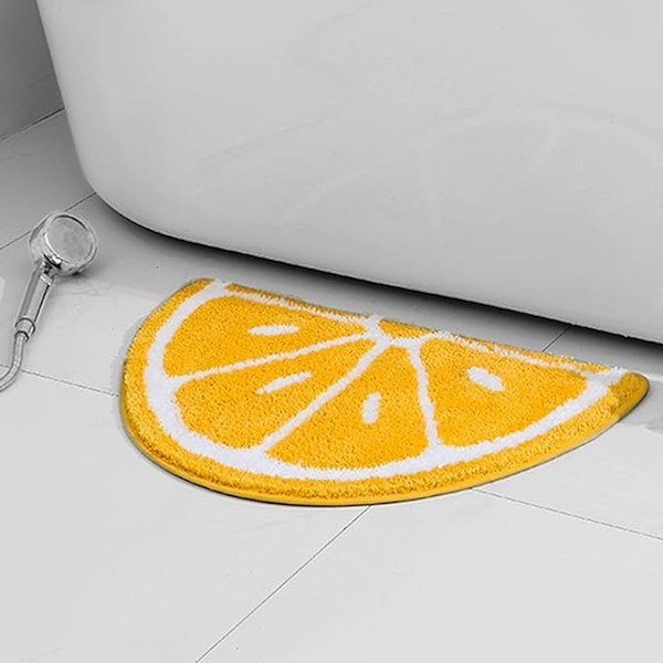 Halvrund bademåtte blød mikrofiber citronform skridsikker flagermus