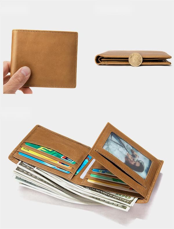 Herrar Plånbok RFID-Blockering Läderplånbok för Män Vikplånbok - Kaffe