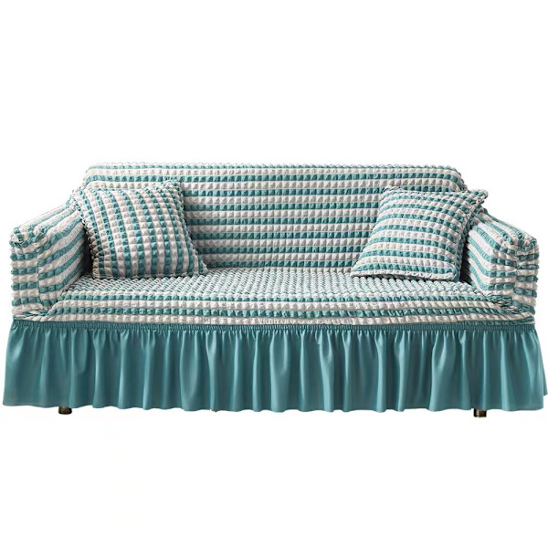 Nemt monteret sofaovertræk Universal Høj Stræk Holdbar Møbelbeskytter med Skørt (To-farvet blå), 2-4 Sæder 85-135cm