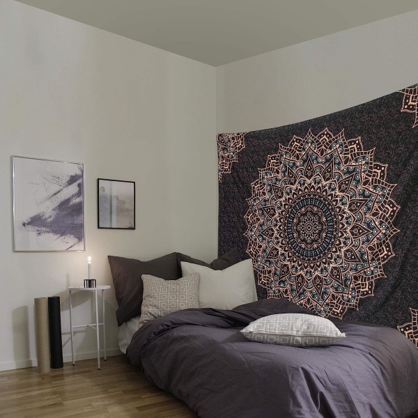 Svart Mandala Gobeläng Väggbonad Psykedelisk Gobeläng Aesthet