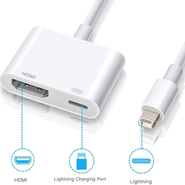 Lightning till HDMI-adapter för iPhone iPad iPod, 1080P Digital AV