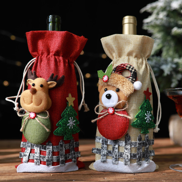4-pack jultomte-flaskhållare för vinflaskor, julälg, tomtenisse