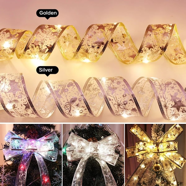 Julklappsbandsljus, 5M Ljusslinga för Julgran & 50 LED-lampor Batteridriven för Julgransdekorationer (guld) 5M