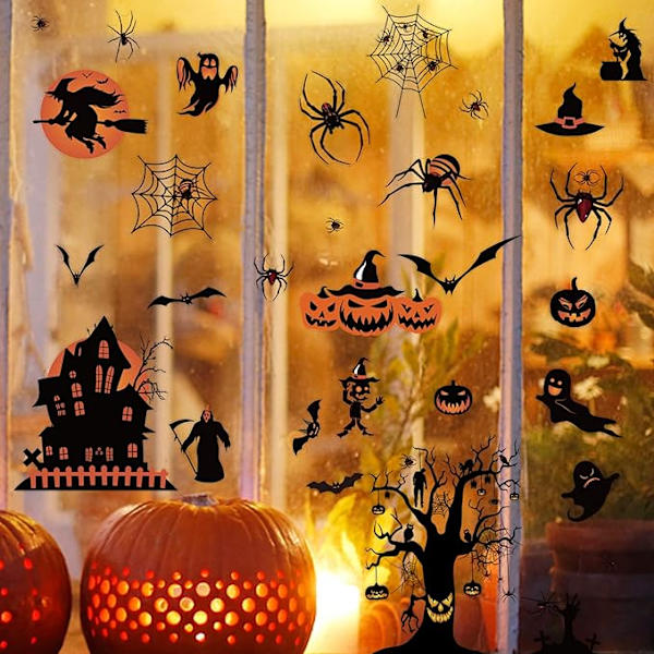 Halloween-vindueklistermærker, 8 ark 98 stykker vindueklistermærker Spid