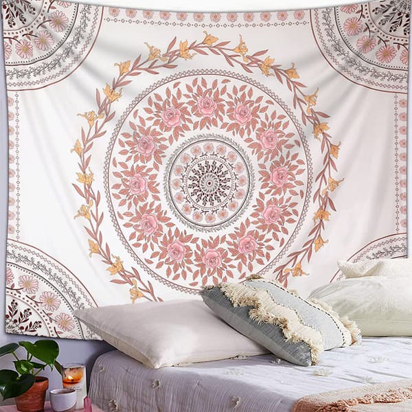 Mandala estetisk gobeläng, Boho gobeläng väggbonad, Rose Flo