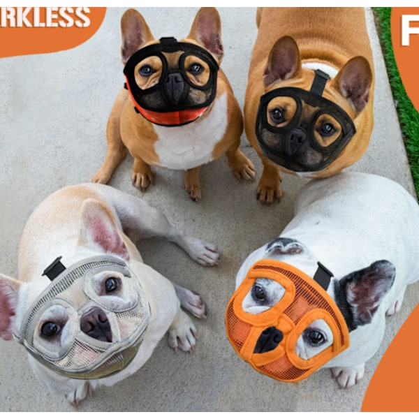 Kort snude hundemaske, fransk bulldog åndbar mesh flad ansigtsmaske M