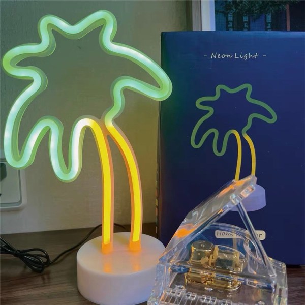Palmträd, ljus LED-neonljus, batteri/USB-strömförsörjning, flicka