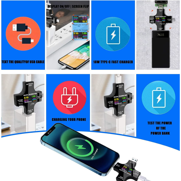 Digitaalinen yleismittari 2 in 1 USB C -testeri LCD-värillinen näyttöjännite