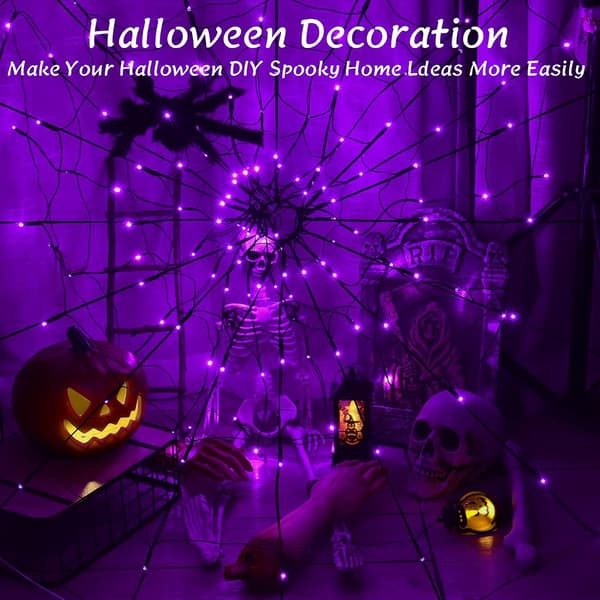 Halloween spindelvev lys med svart edderkopp, 4ft diameter 96 LED P
