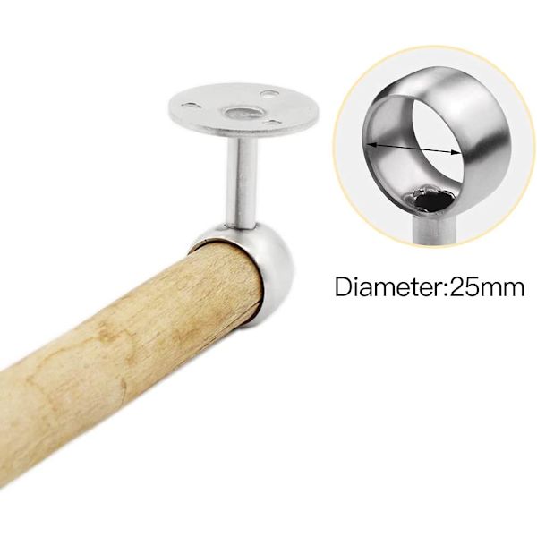 BLot av 4 (25mm) gardinstangbrakett i rustfritt stål til tak