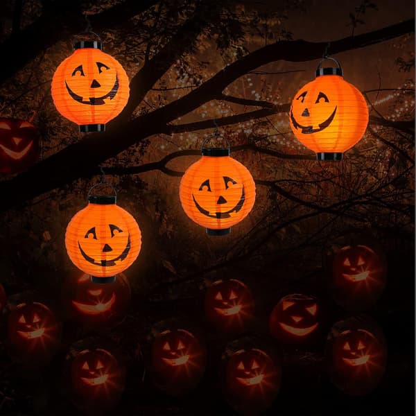 Halloween-dekorasjon, 4 stk. oransje gresskarlyktbatteri