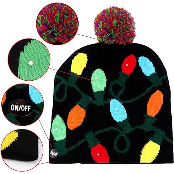 LED Julehat Lys Op Julehatte, Strikhatte med 6 Colo