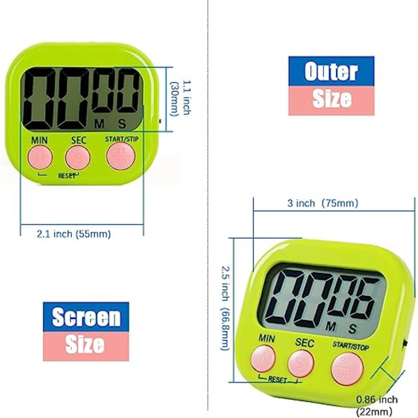 Magnetisk køkkenur med stort LCD-display