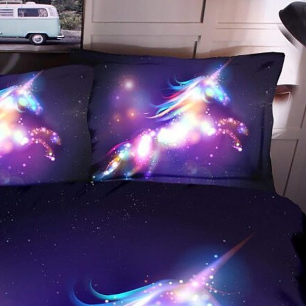 Magisk Galaxy Unicorn Sengetøysett 3D Trykt Dynetrekksett Pi