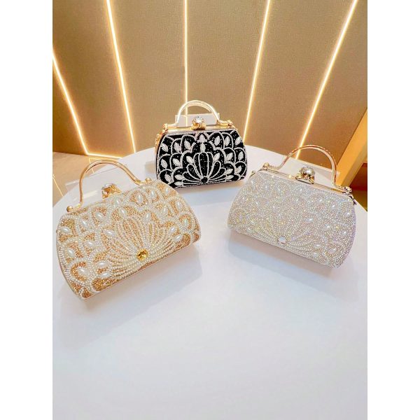 Naisten clutch kimaltelevilla strasseilla ja kristalleilla, paljeteilla, morsiuslaukku, helmiä, iltalaukku häihin, juhliin, tanssiaisiin Gold